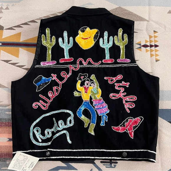 Black Western Style Embroidered Vest - Picture 1 of 11